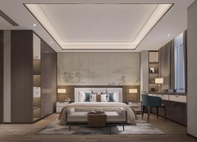 新中式主卧室3D模型下载